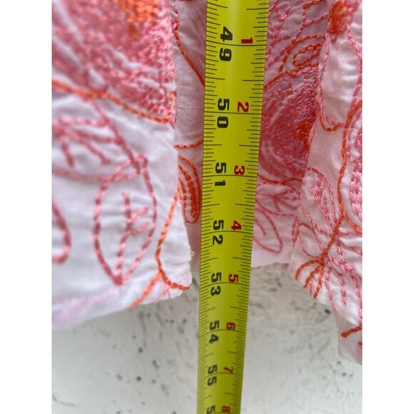 TAJ Sabrina Womens Long Sleeve Embroidered Floral St Barth Dress Red White S - Picture 6 of 11